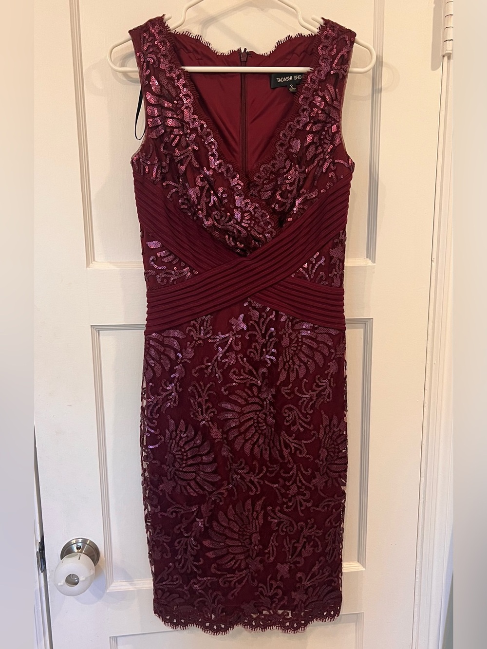 Tadashi Shoji Sheath Dress in Burgundy - Elegant Sequin Evening Dress